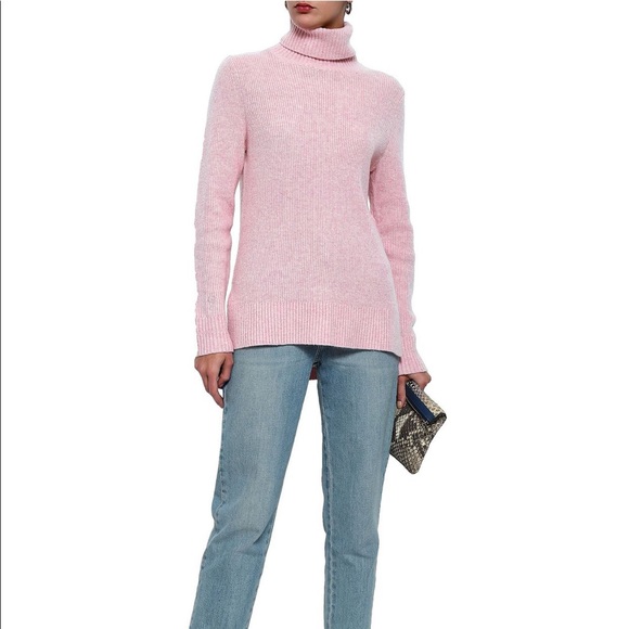 GANNI ribbed merino wool yak blend turtleneck sweater Small knit pink - Picture 8 of 10